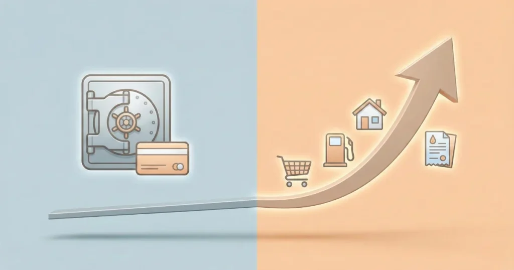 Financial illustration showing fixed deposit growth versus inflation erosion affecting savers