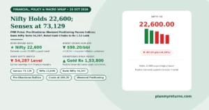 Indian stock market and economy overview on 23 October 2026 showing Sensex closing at 73,129, Nifty defending 22,600, Bank Nifty testing 54,287, and gold trading near Rs 1.54 lakh.